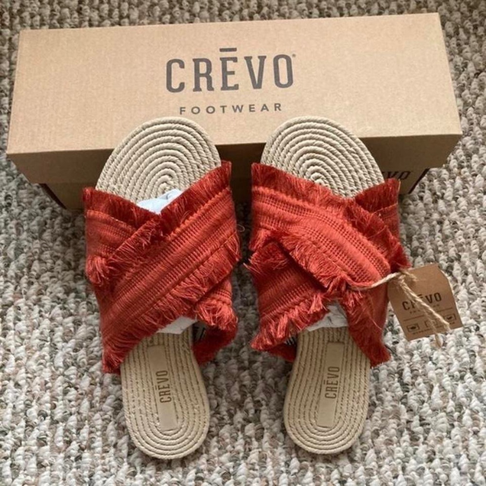 New Crevo Monroe fringe burnt orange sandals